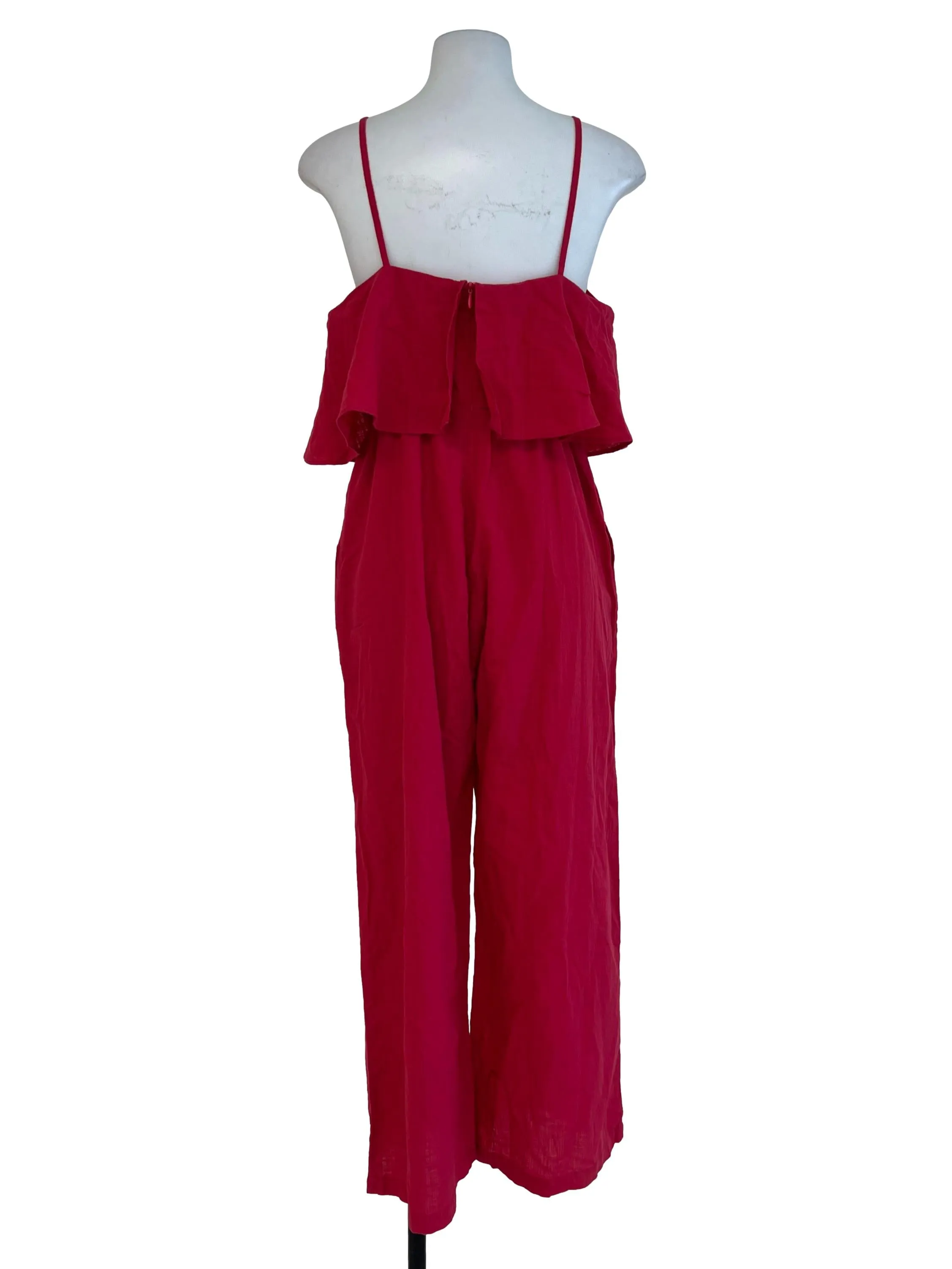 Hot Pink Sleeveless Ruffle Jumpsuit