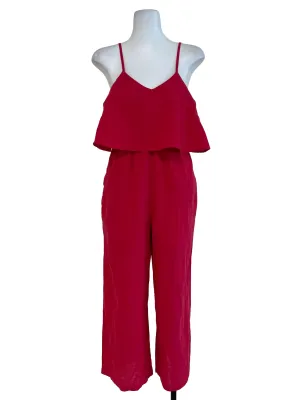 Hot Pink Sleeveless Ruffle Jumpsuit