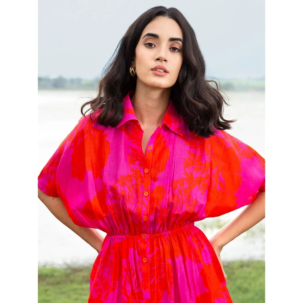 House of Soi Pink Printed Collared Jumpsuit