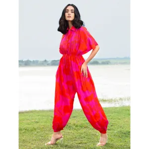 House of Soi Pink Printed Collared Jumpsuit