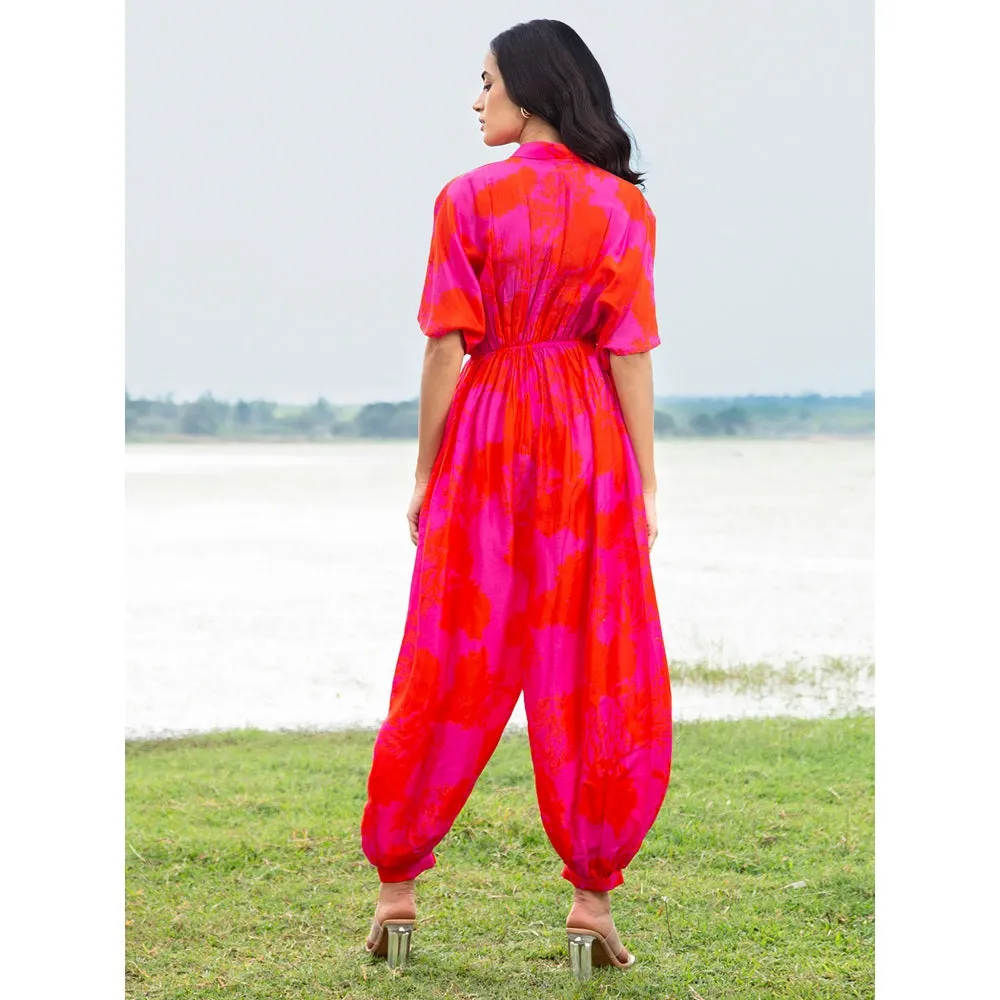 House of Soi Pink Printed Collared Jumpsuit