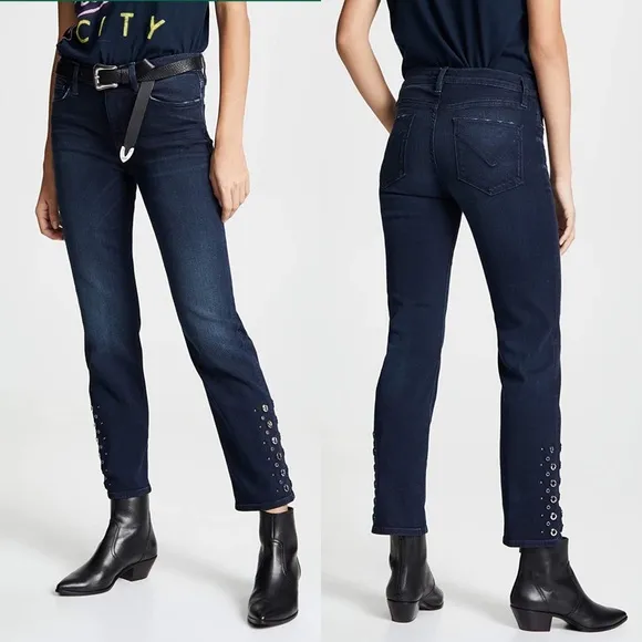 HUDSON Nico Mid Rise Cigarette Jeans w/ Grommet Detail 5 Pocket Blue Size 27 NEW