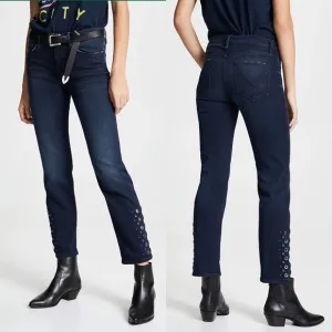 HUDSON Nico Mid Rise Cigarette Jeans w/ Grommet Detail 5 Pocket Blue Size 27 NEW