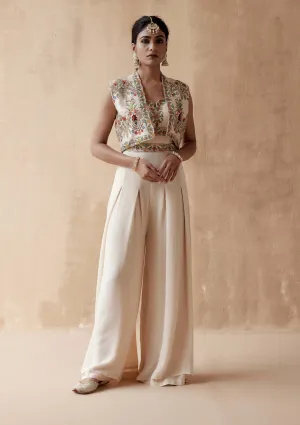 Ivory floral embroidery jumpsuit and jacket