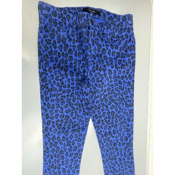 J BRAND  Blue Royal Jaguar Print Mid Rise Crop Ankle Skinny Jeans Size 28&quot;