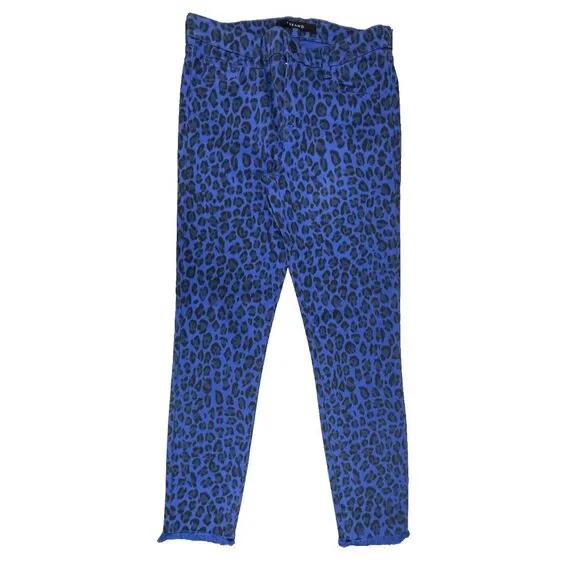 J BRAND  Blue Royal Jaguar Print Mid Rise Crop Ankle Skinny Jeans Size 28&quot;