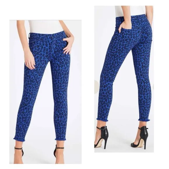 J BRAND  Blue Royal Jaguar Print Mid Rise Crop Ankle Skinny Jeans Size 28&quot;