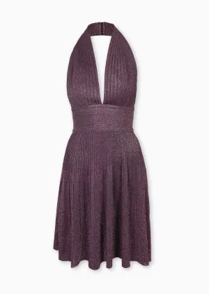 Jeanice - Shimmery Halter Dress with Plunging Neckline