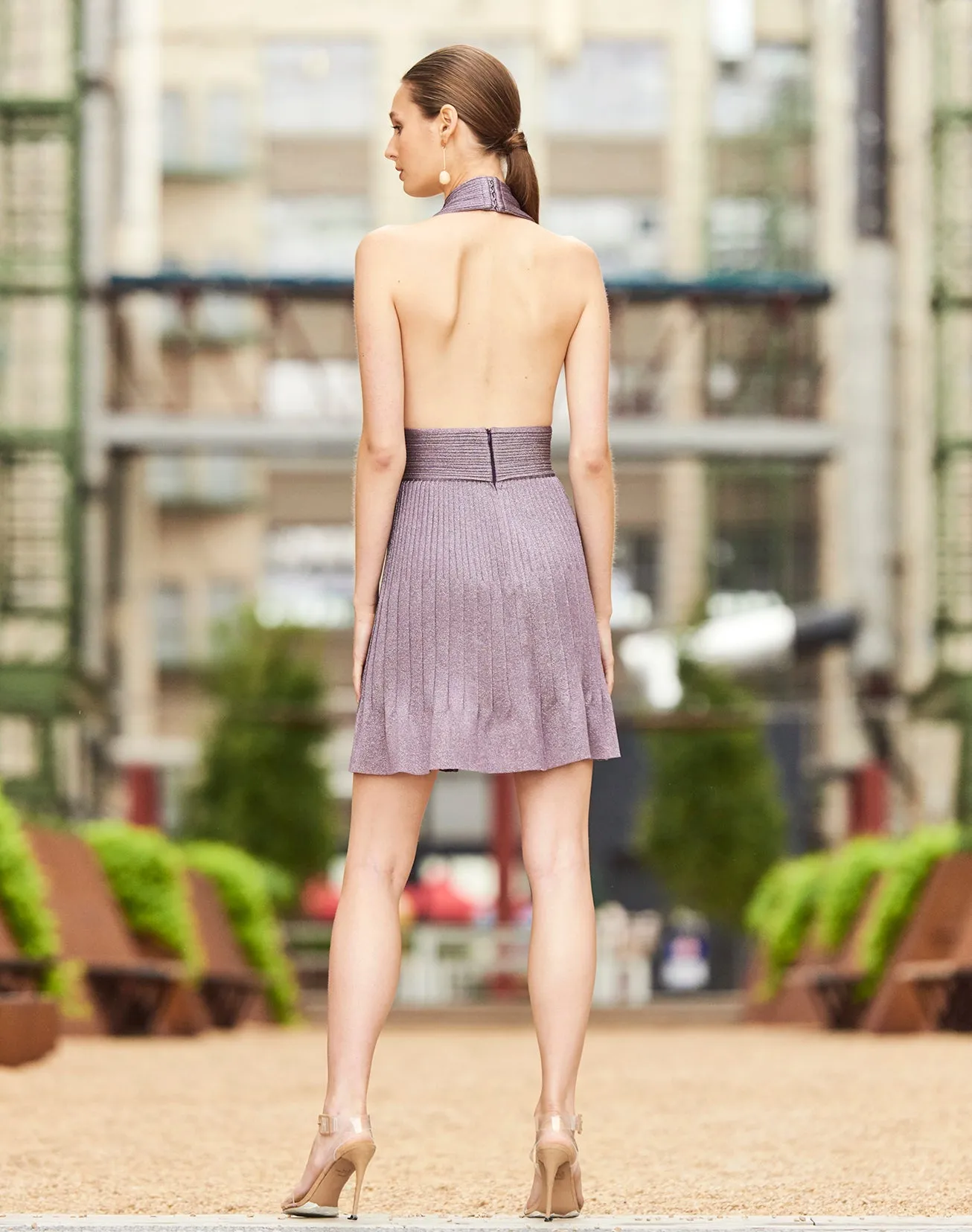 Jeanice - Shimmery Halter Dress with Plunging Neckline