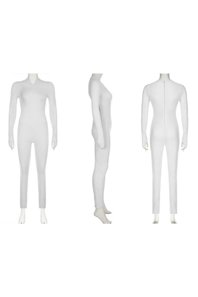 JJ0542 Thumb Sleeves Bodycon Jumpsuits