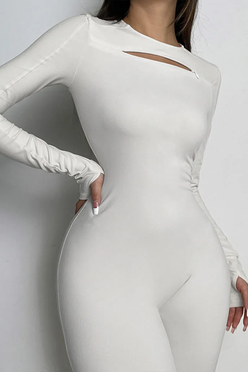 JJ0542 Thumb Sleeves Bodycon Jumpsuits