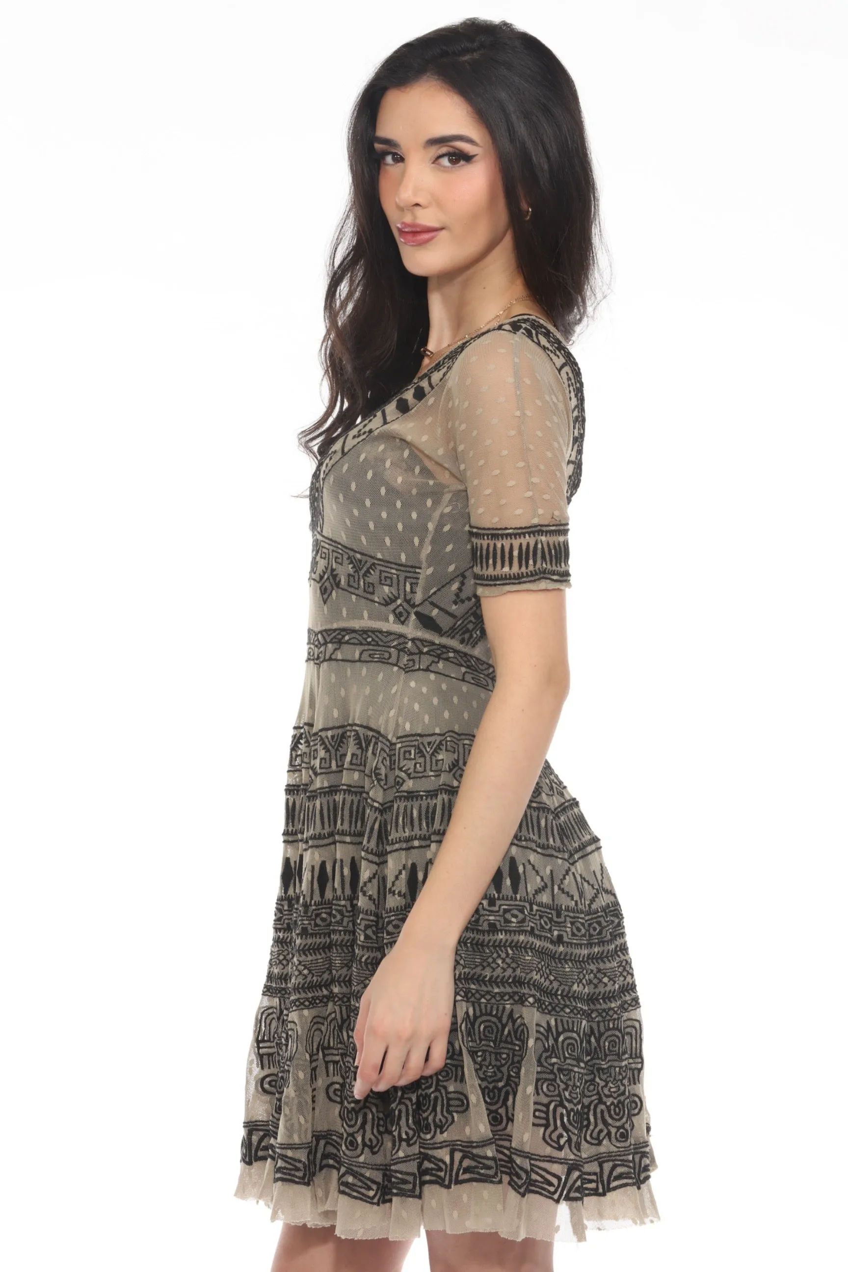 Johnny Was Biya Dakota Embroidered Mesh Dress B8686