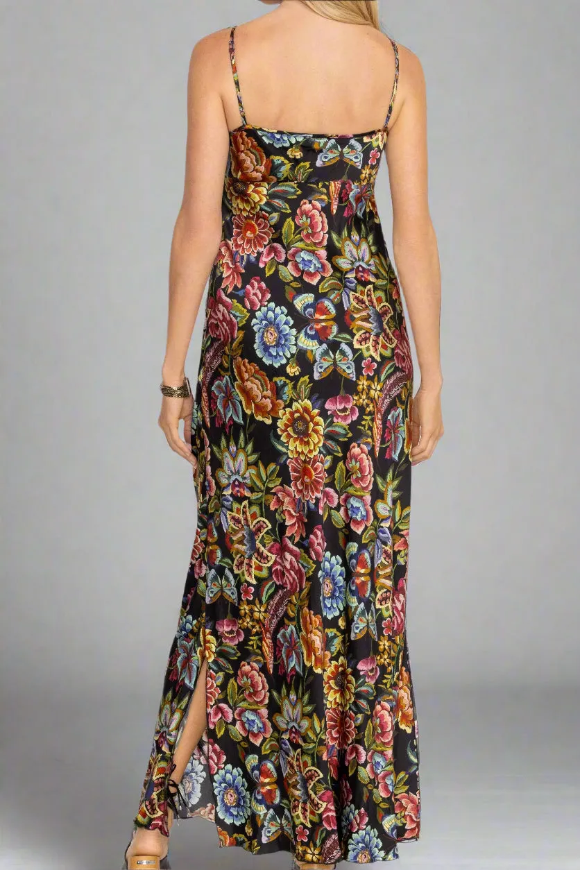 Johnny Was Black Gigianna Floral Maxi Slip Dress C35924