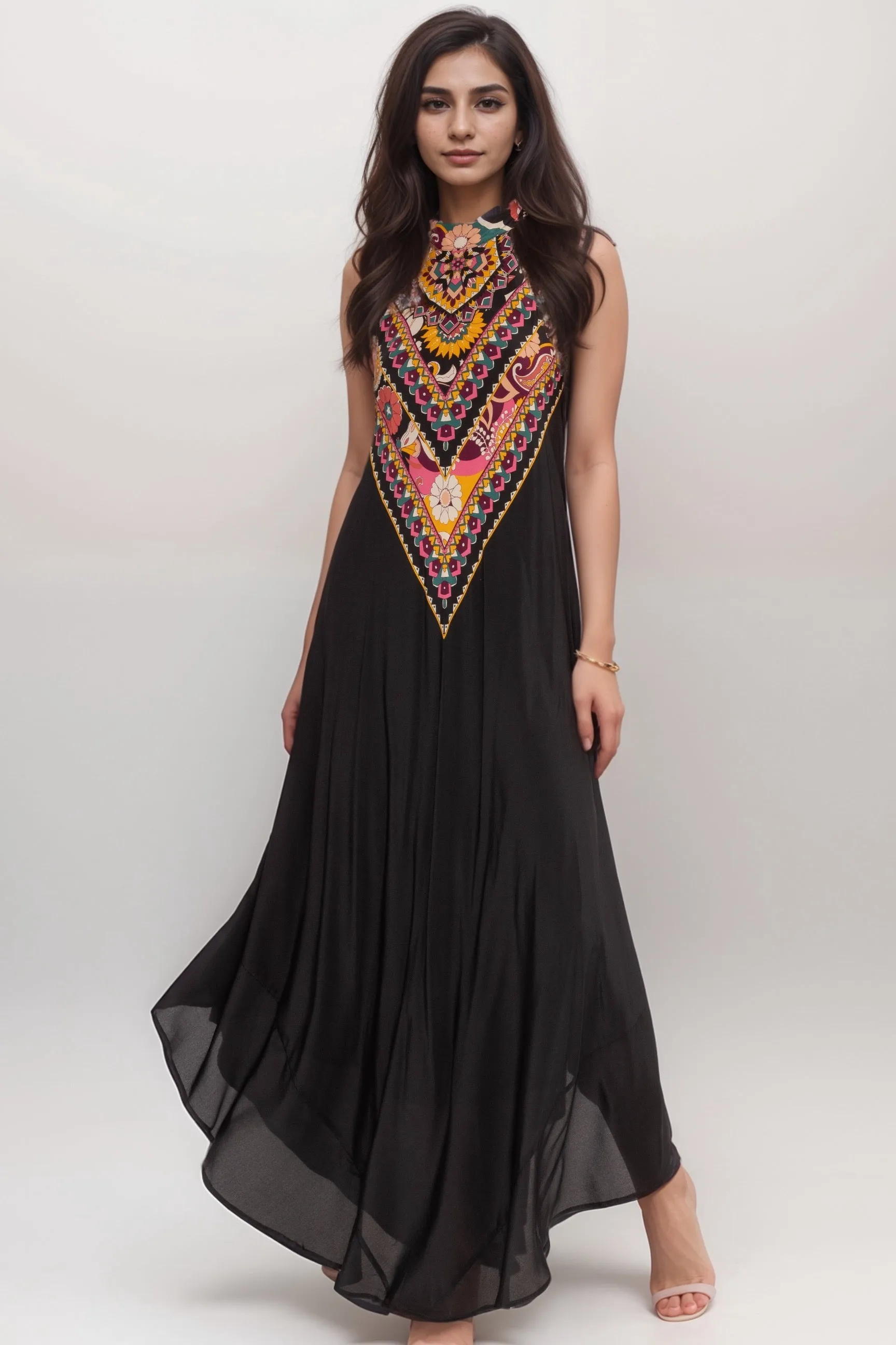 Johnny Was Jade Black Nadia Halter Maxi Dress L32624