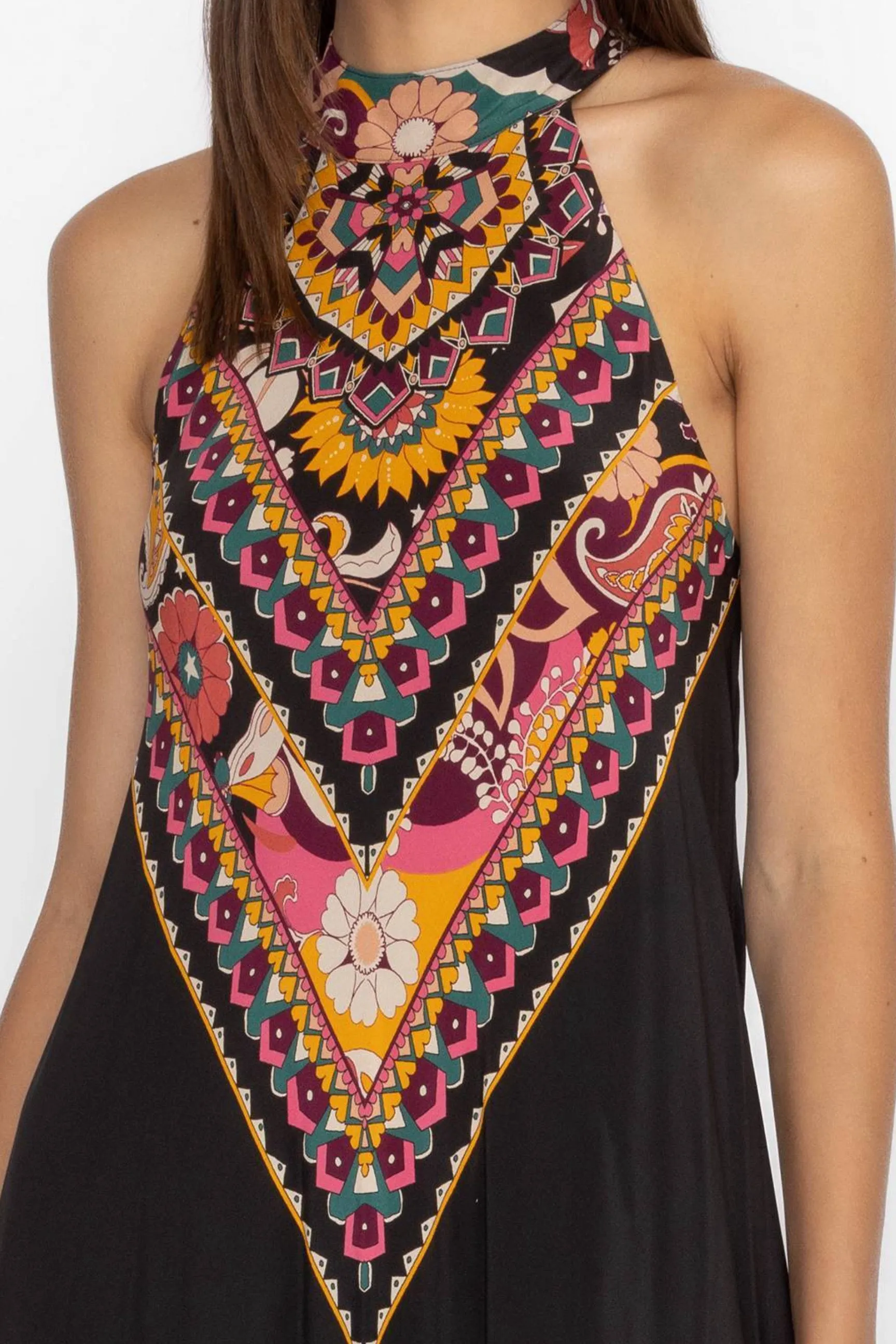 Johnny Was Jade Black Nadia Halter Maxi Dress L32624