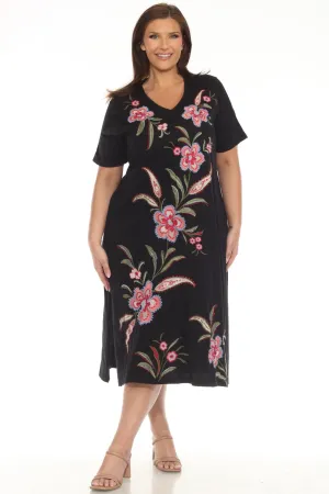 Johnny Was JWLA Black Libbi Trapunto T-Shirt Dress J30924-1 Plus Size