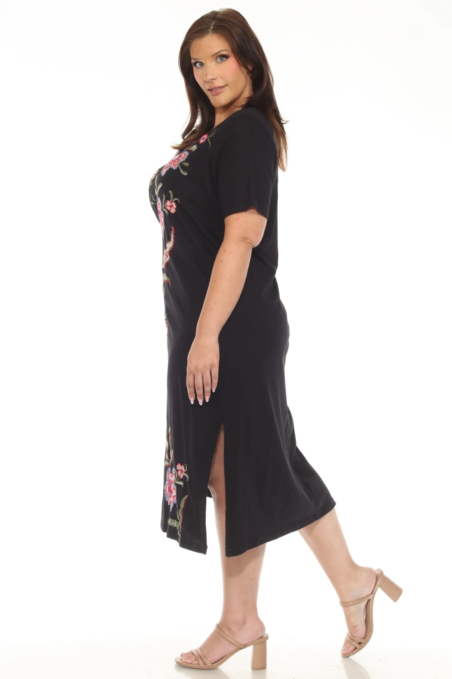 Johnny Was JWLA Black Libbi Trapunto T-Shirt Dress J30924-1 Plus Size