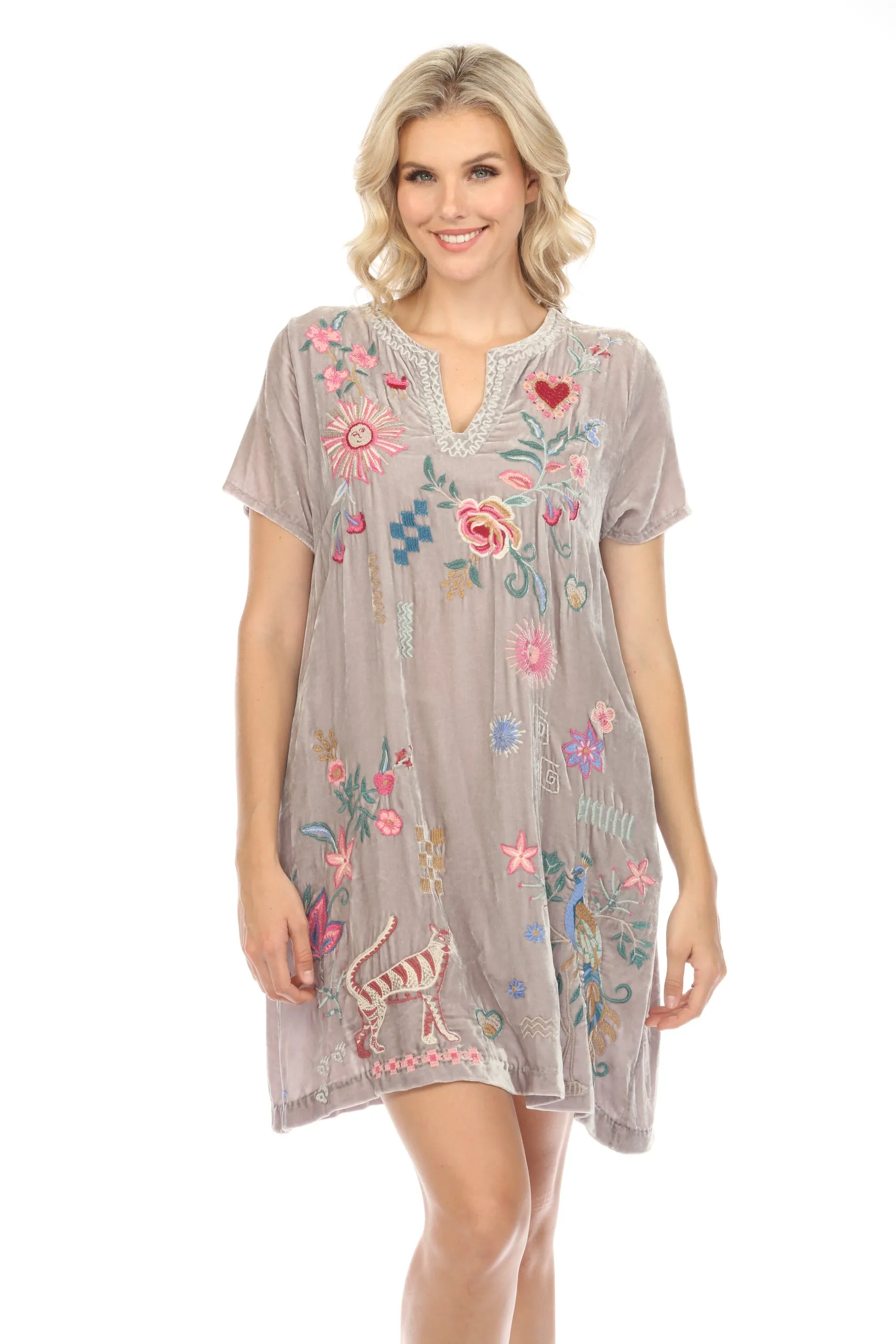 Johnny Was JWLA Silver Carmene Velvet V-Neck Shift Dress J32824