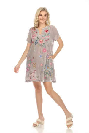 Johnny Was JWLA Silver Carmene Velvet V-Neck Shift Dress J32824
