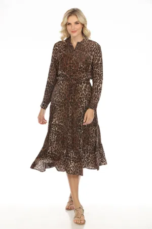 Johnny Was Workshop Leopard Western Tiered Silk Midi Dress Boho Chic W37624