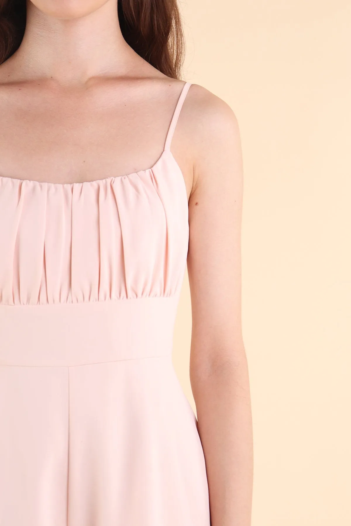JORDYN RUCHED ROMPER IN PINK