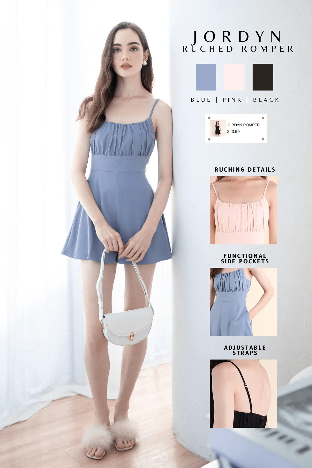 JORDYN RUCHED ROMPER IN PINK