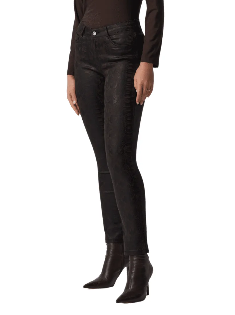 Joseph Ribkoff Animal Print Slim-Fit Jean; Mocha & Black