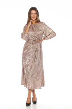 Joseph Ribkoff Beige/Gold Metallic Cutout Detail Puff Sleeve Maxi Dress 243760
