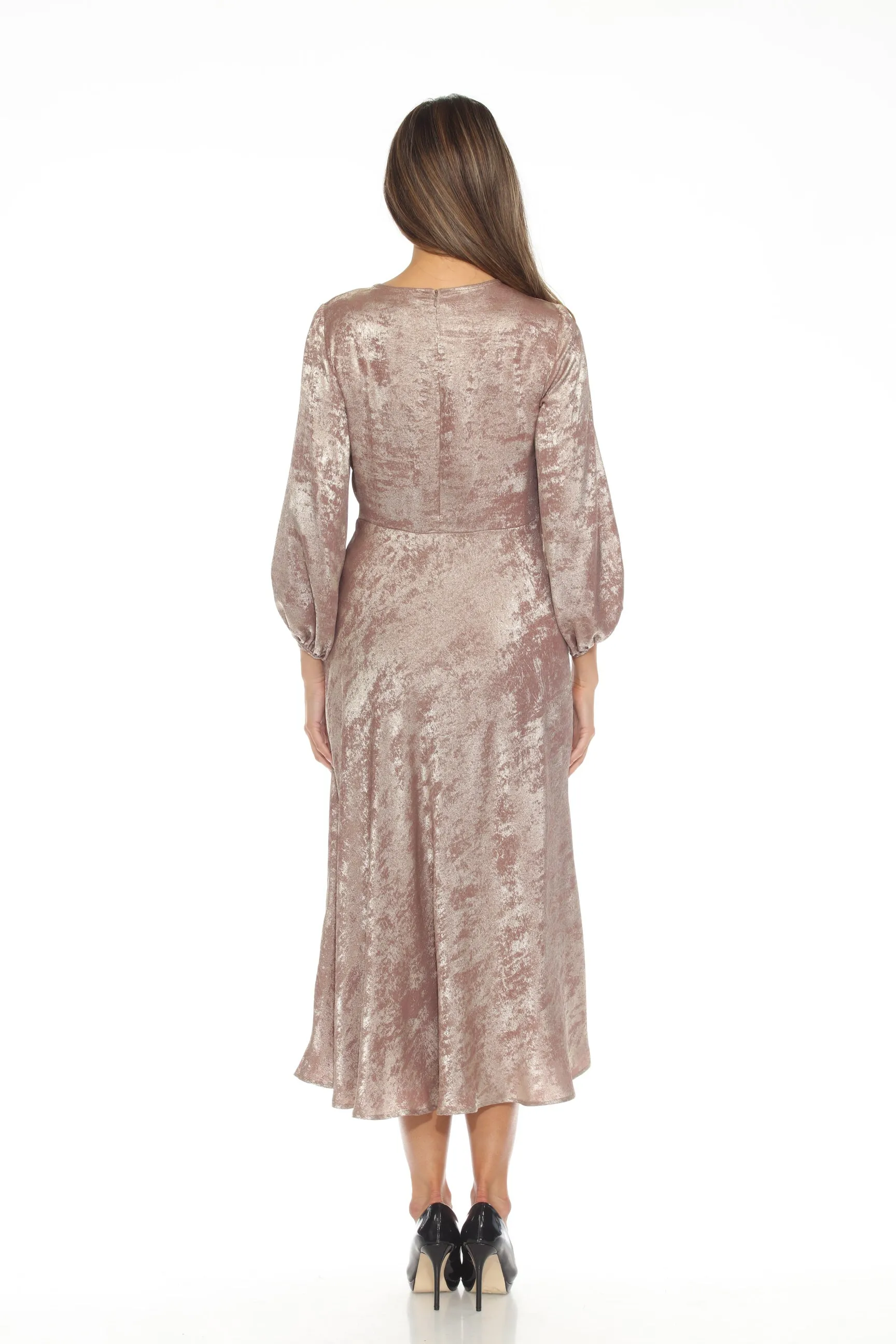 Joseph Ribkoff Beige/Gold Metallic Cutout Detail Puff Sleeve Maxi Dress 243760