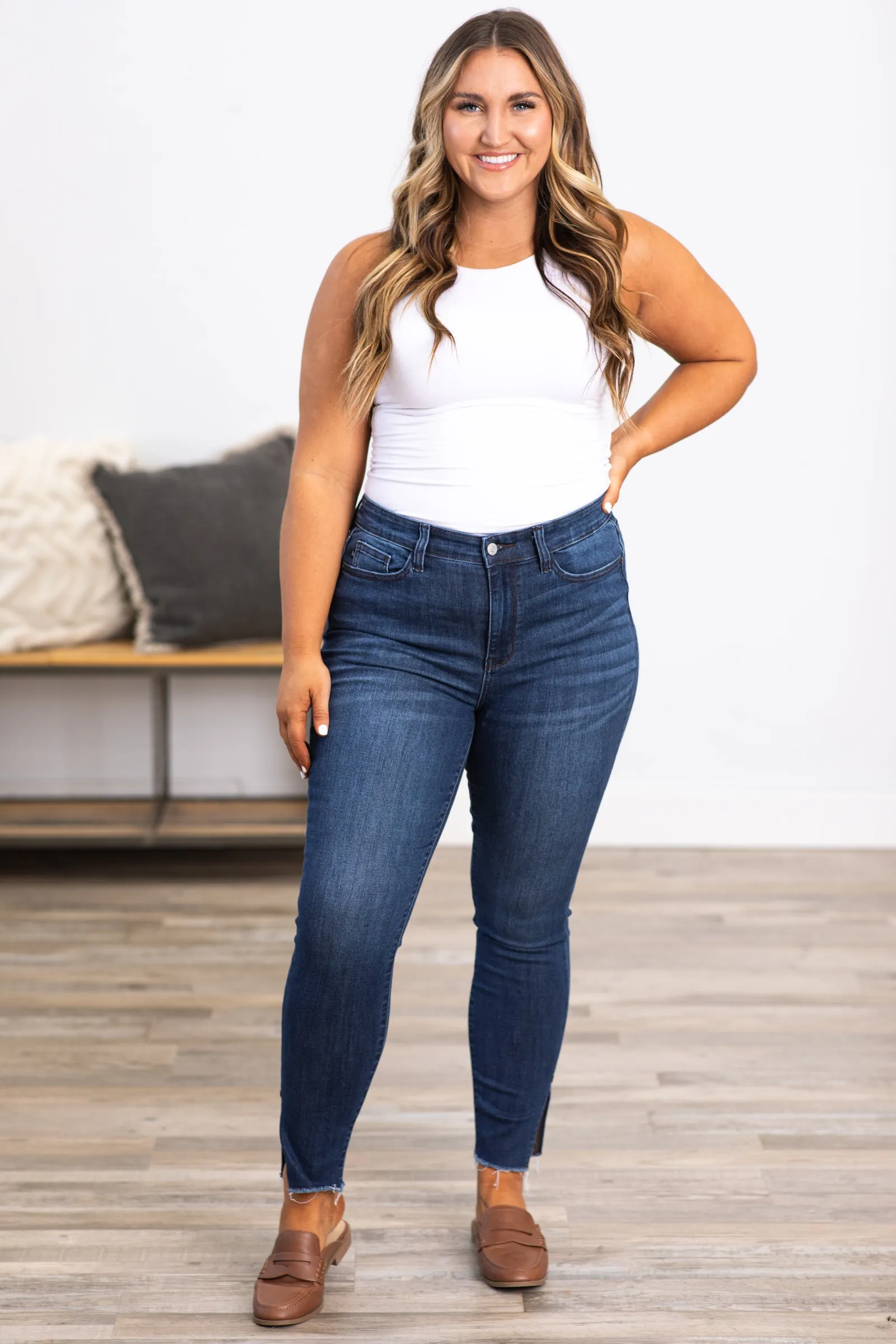 Judy Blue Dark Wash Jeans With Side Slit
