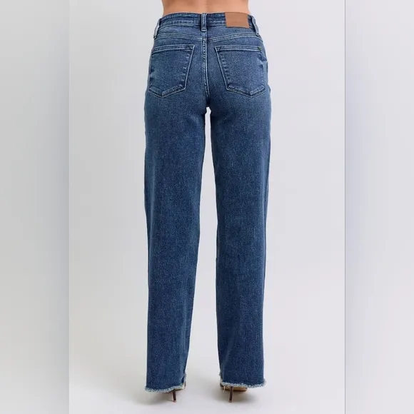 Judy Blue Mid Rise Dark Wash Classic Frayed Hem Wide Leg Jeans Retro Various NEW