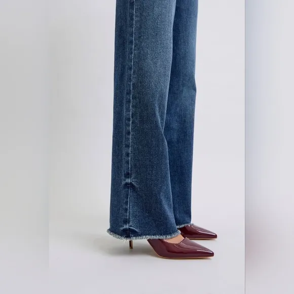 Judy Blue Mid Rise Dark Wash Classic Frayed Hem Wide Leg Jeans Retro Various NEW