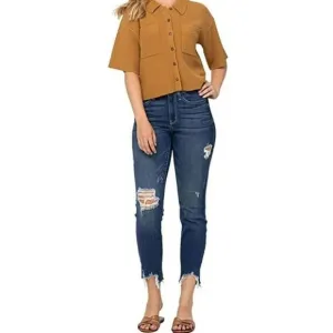 Judy Blue Womens Mid Rise Shark Bite Frayed Hem Slim Fit Jeans 16W Nwt