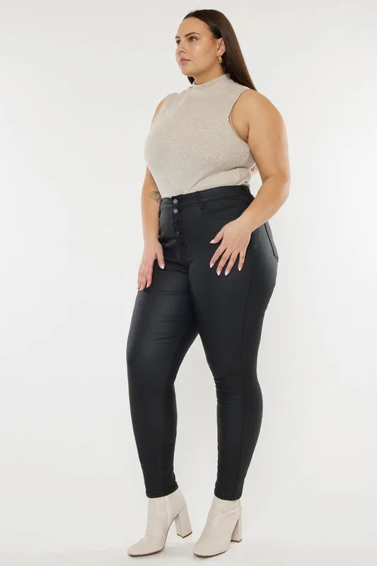 Kan Can Plus High Rise Coated Ankle Skinny Jeans