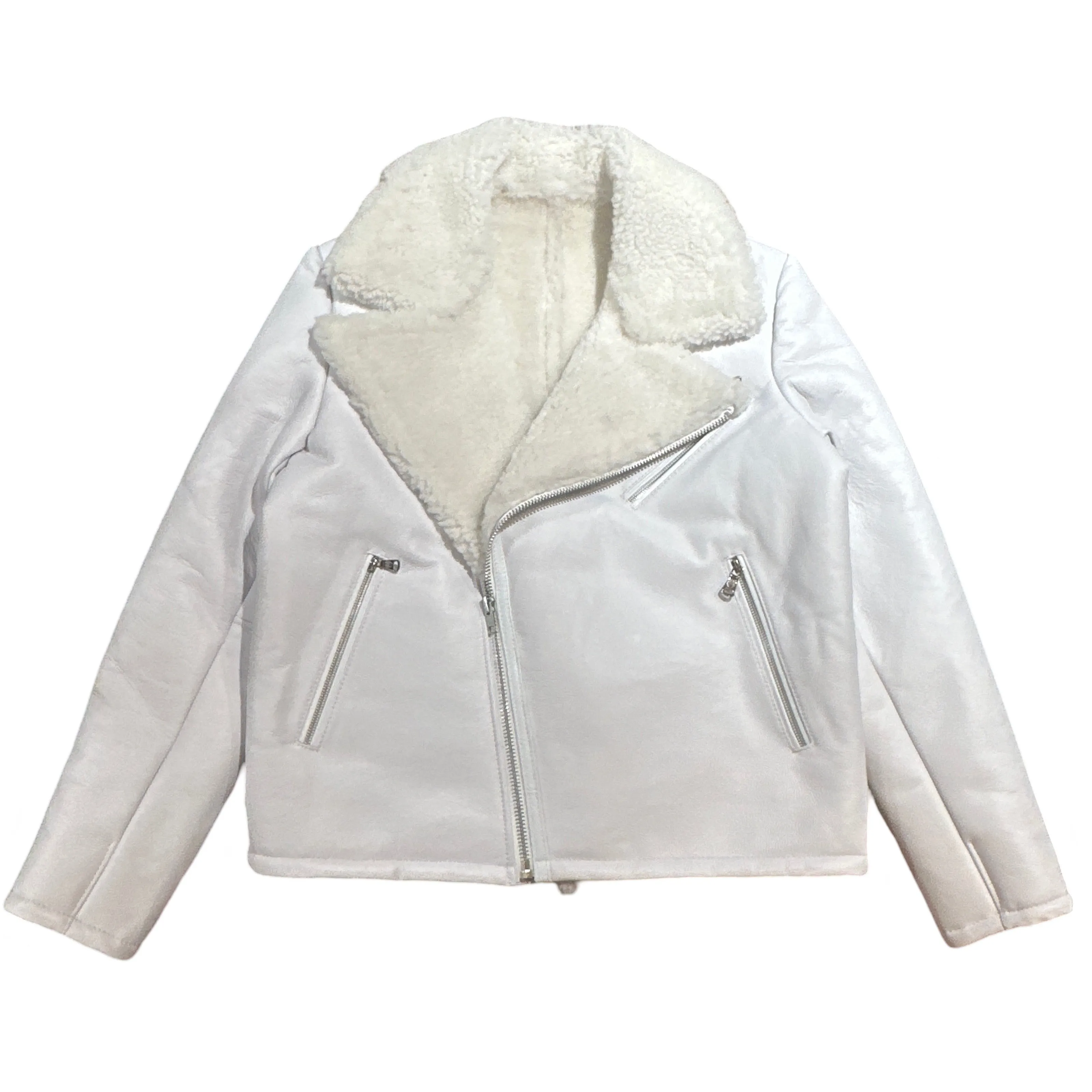 Kashani White Shearling-Lined Leather Biker Jacket