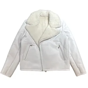 Kashani White Shearling-Lined Leather Biker Jacket