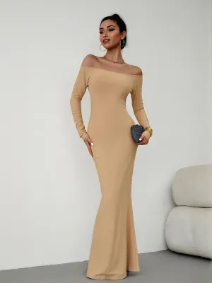 Khaki Off Shoulder Maxi Dress