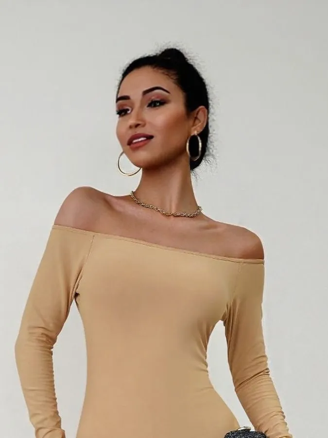 Khaki Off Shoulder Maxi Dress