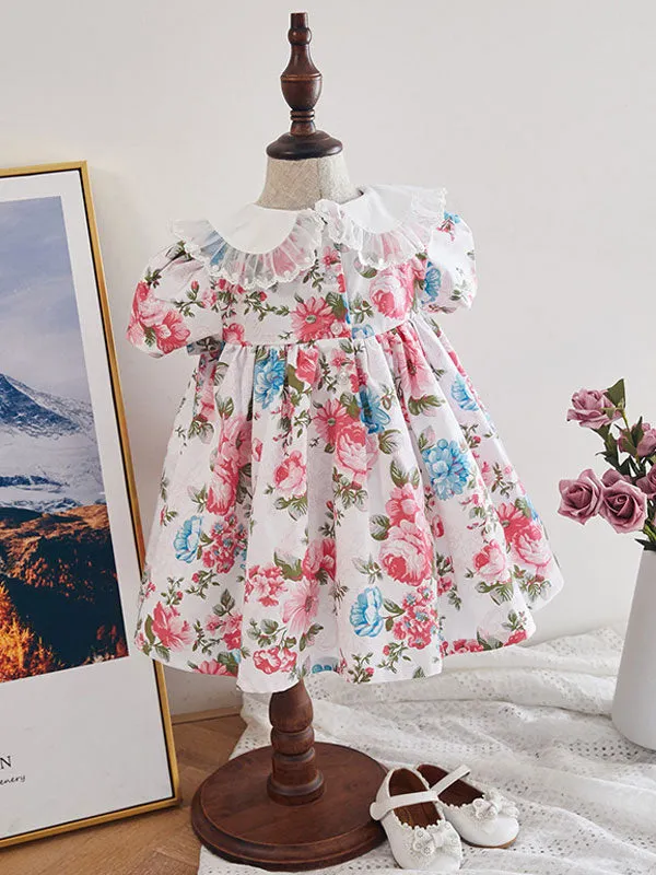 Kids Lolita Dress Floral Print Short Sleeve Summer Dress