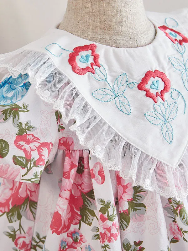 Kids Lolita Dress Floral Print Short Sleeve Summer Dress