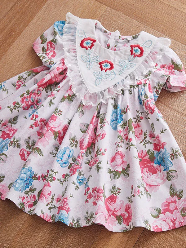 Kids Lolita Dress Floral Print Short Sleeve Summer Dress