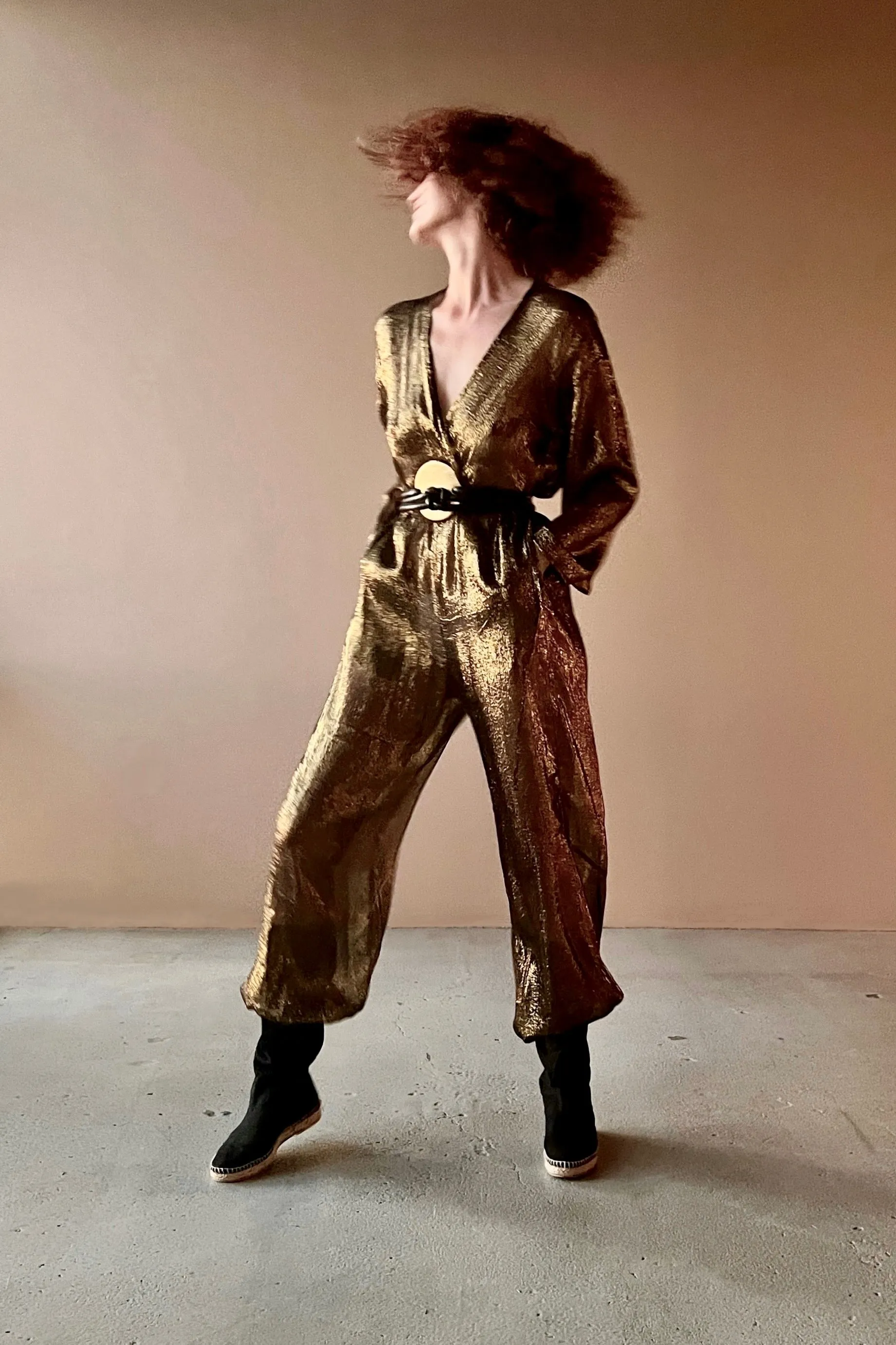 Kimono Jumpsuit Azure Blue Silk Chiffon Lame’ {Made to Order}