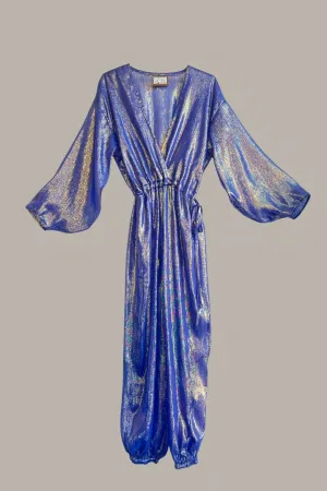 Kimono Jumpsuit Azure Blue Silk Chiffon Lame’ {Made to Order}