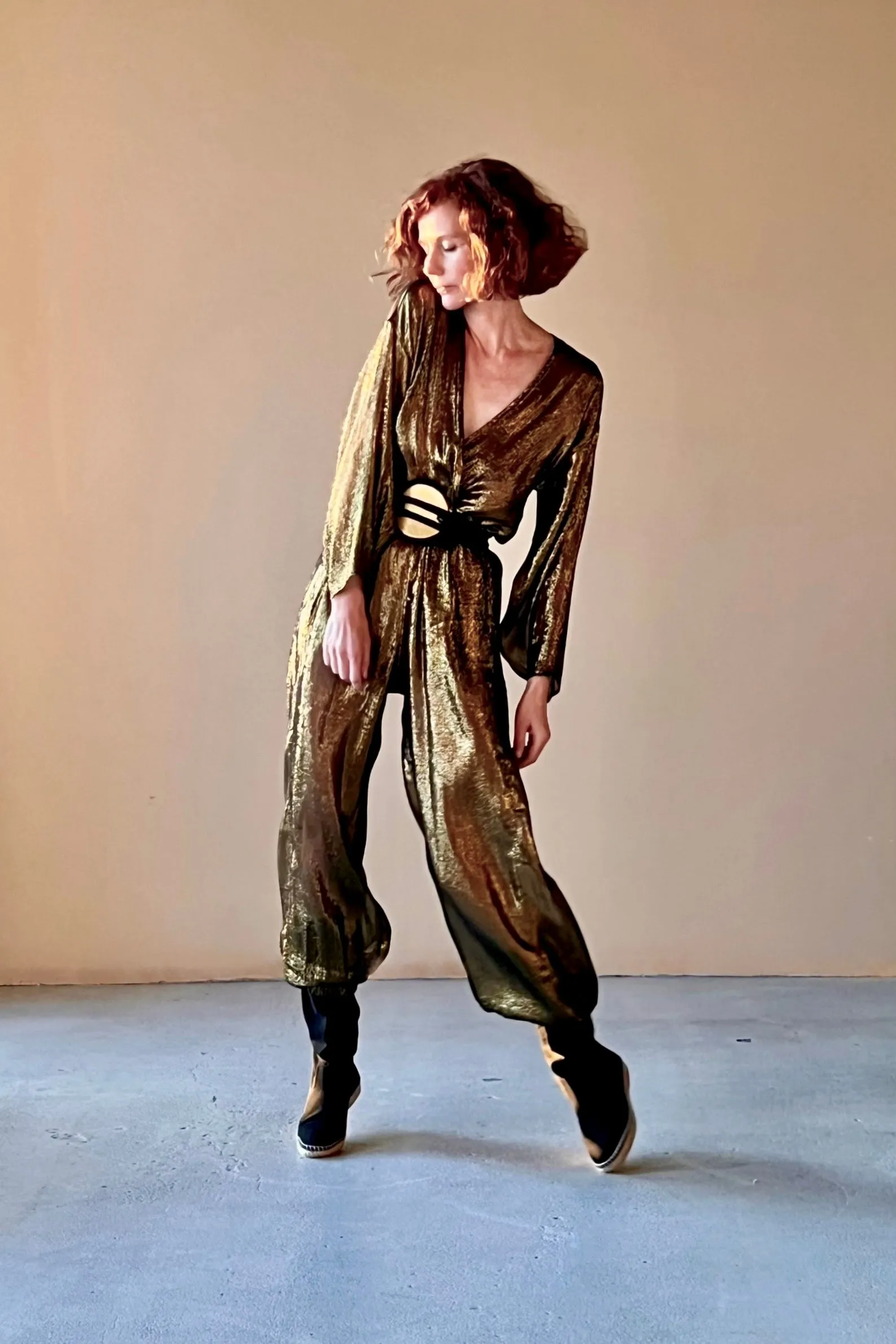 Kimono Jumpsuit Azure Blue Silk Chiffon Lame’ {Made to Order}