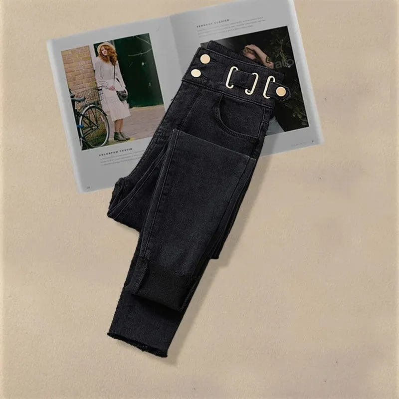 Korean Style Two-piece Casual High Waist Jeans and Shirt Set for Women