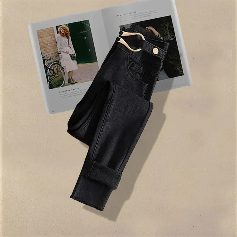 Korean Style Two-piece Casual High Waist Jeans and Shirt Set for Women