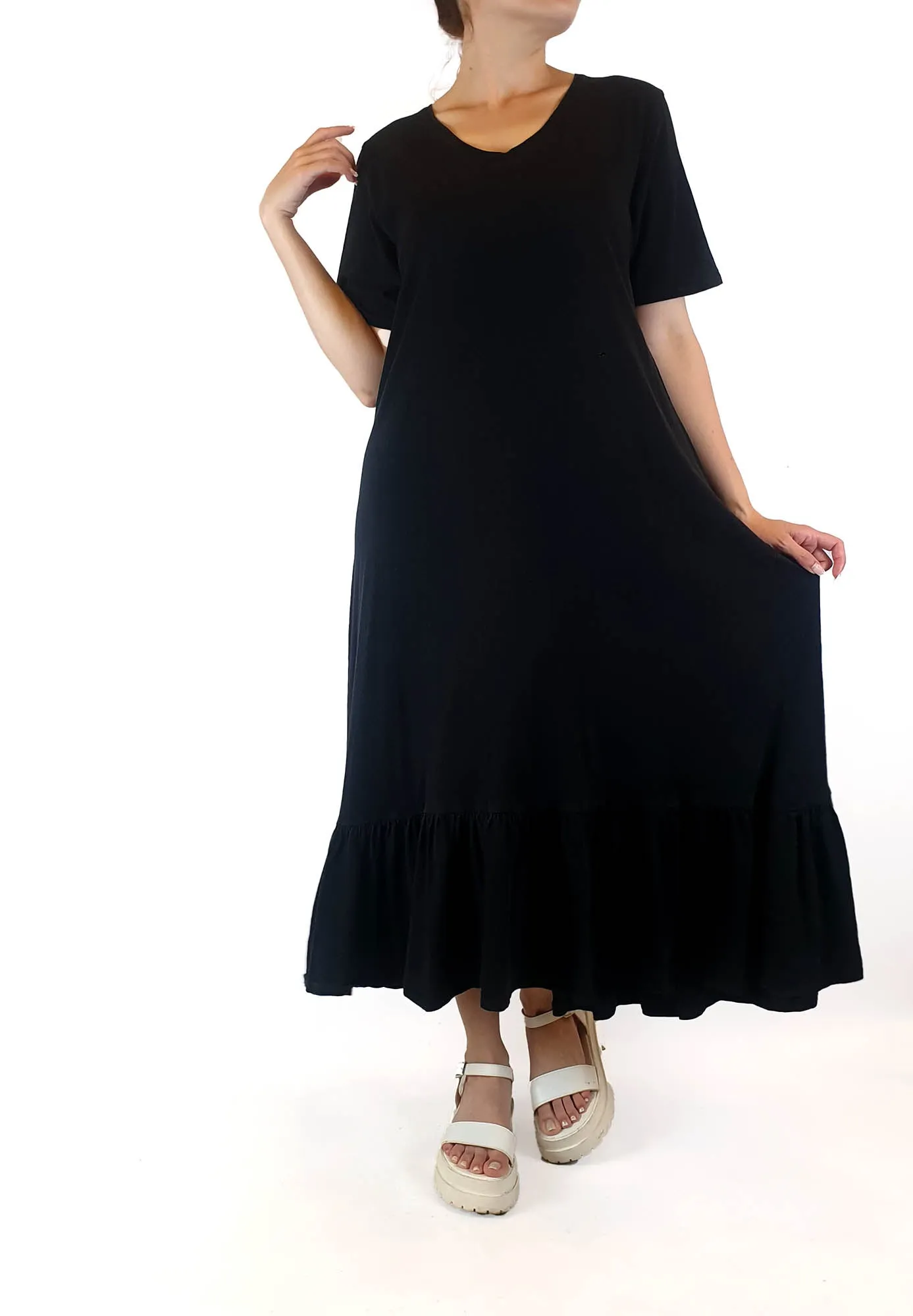 Kowtow black organic cotton "building blocks" maxi dress size S