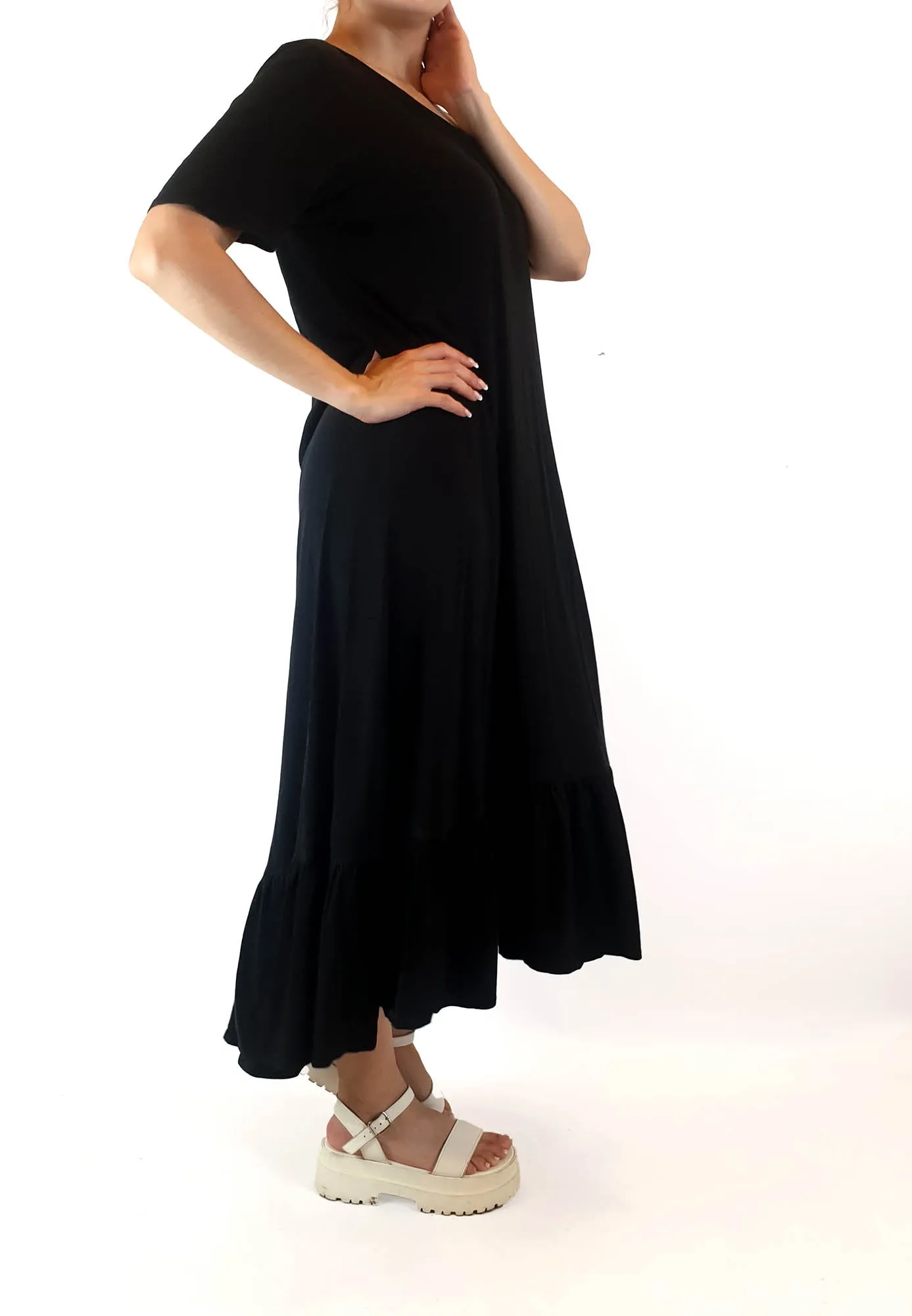Kowtow black organic cotton "building blocks" maxi dress size S