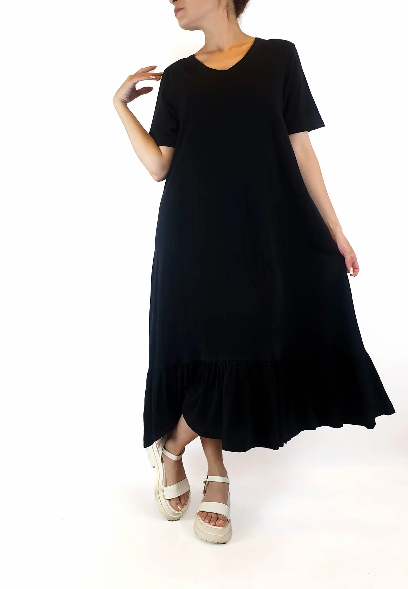 Kowtow black organic cotton "building blocks" maxi dress size S