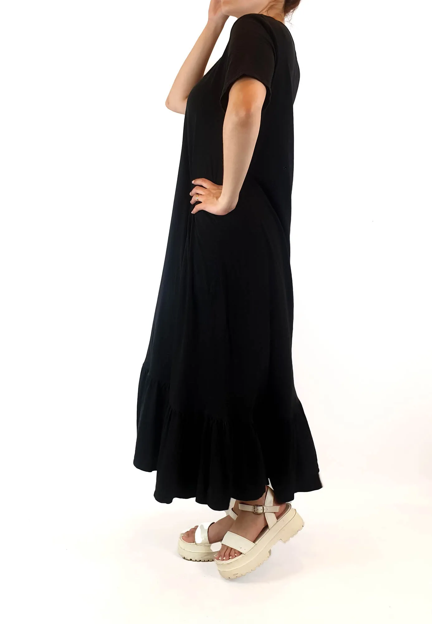 Kowtow black organic cotton "building blocks" maxi dress size S